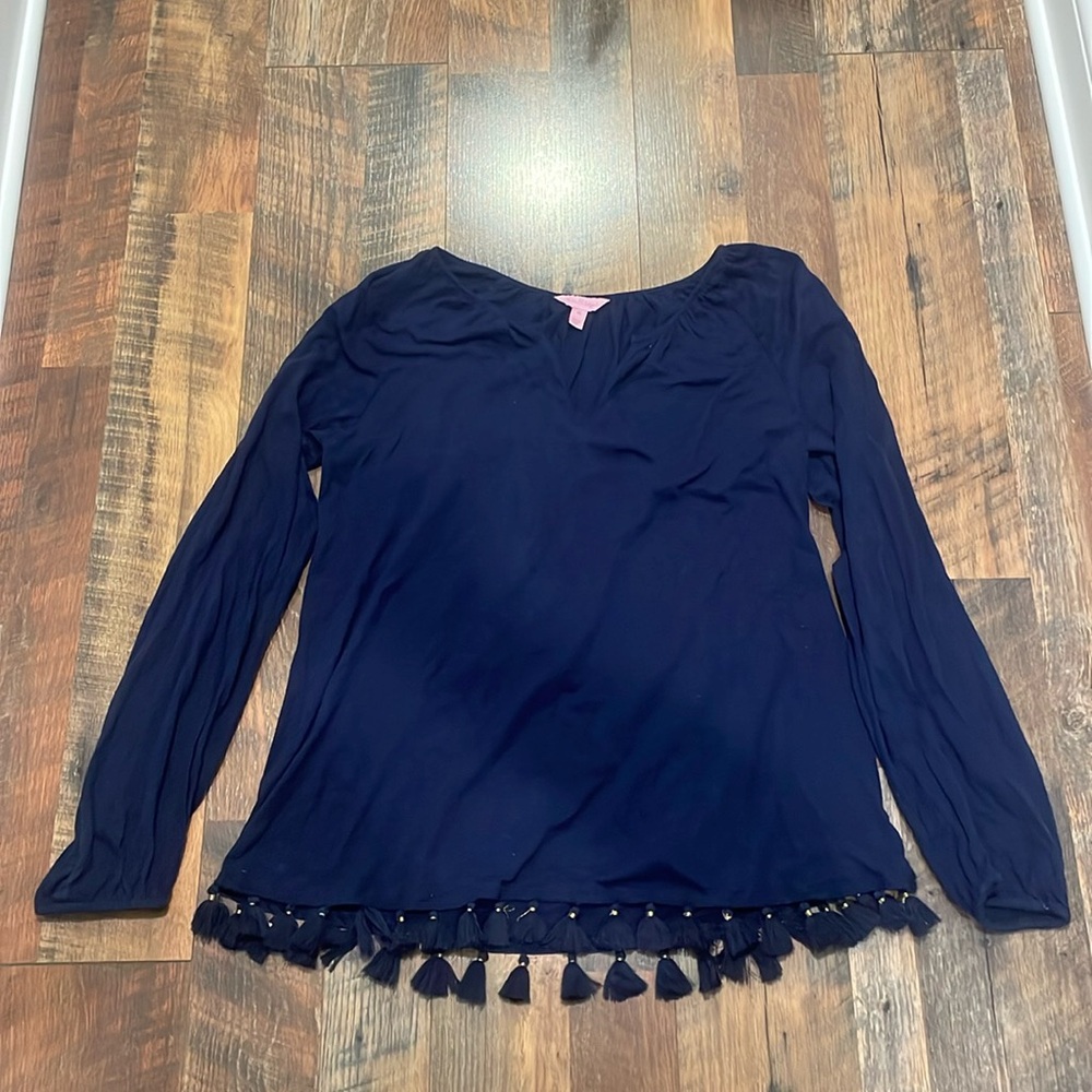 Lilly Pulitzer navy tassel fringe top